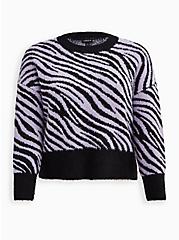Drop Shoulder Pullover Sweater - Eyelash Yarn Wave Zebra, MULTI, hi-res