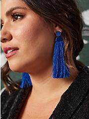 Plus Size Sylvia Mollie Fringe Statement Earrings - Blue, , hi-res