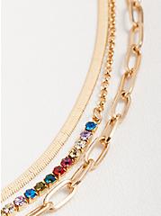 Multi Color Gem Layered Necklace - Gold Tone, , alternate