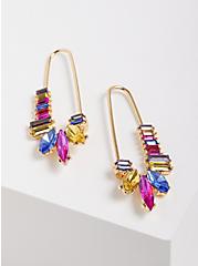 Multi Color Gem Safety Pin Earring - Gold Tone, , alternate