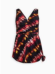 Plus Size Asymmetrical Hem Swim Dress - Short Length Stripe Tie Dye, WASH STRIPE DYE, hi-res