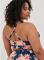 Plus Size Lightly Lined Wire-Free Triangle Swim Top - Blue Floral, NICE IKAT FLORAL, alternate