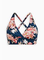 Plus Size Lightly Lined Wire-Free Triangle Swim Top - Blue Floral, NICE IKAT FLORAL, hi-res