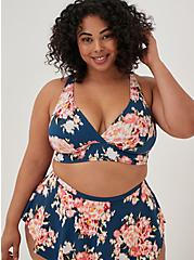 Plus Size Lightly Lined Wire-Free Triangle Swim Top - Blue Floral, NICE IKAT FLORAL, hi-res