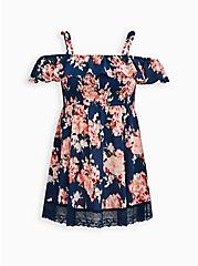 Ruffle Lace Trim Swim Coverup Dress - Ikat Floral Blue, NICE IKAT FLORAL, hi-res