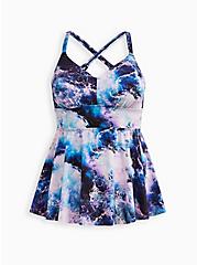 Plus Size Wire-Free Back Swim Tankini - Ocean Print Blue with 360° Back Smoothing, OCEAN WAVE, hi-res
