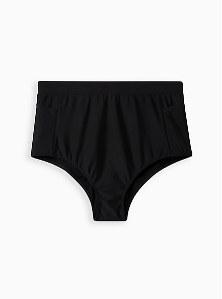Plus Size Active Swim Ultra-High Waist Brief with Pockets - Black, DEEP BLACK, hi-res