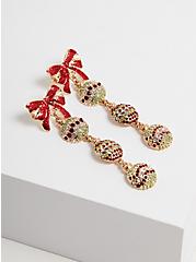 Ornament with Bow Linear Statement Earring, , alternate
