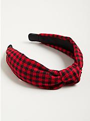 Plus Size Buffalo Plaid Knot Headband - Red, , alternate