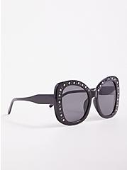 Plus Size Oversized Rhinestone Sunglasses - Black, , alternate