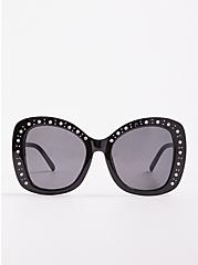 Plus Size Oversized Rhinestone Sunglasses - Black, , hi-res