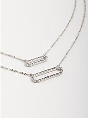 Delicate Layered Necklace - Silver Tone Pave Oval, , alternate