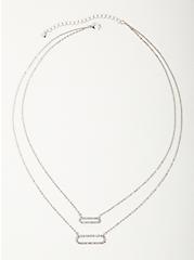 Delicate Layered Necklace - Silver Tone Pave Oval, , hi-res