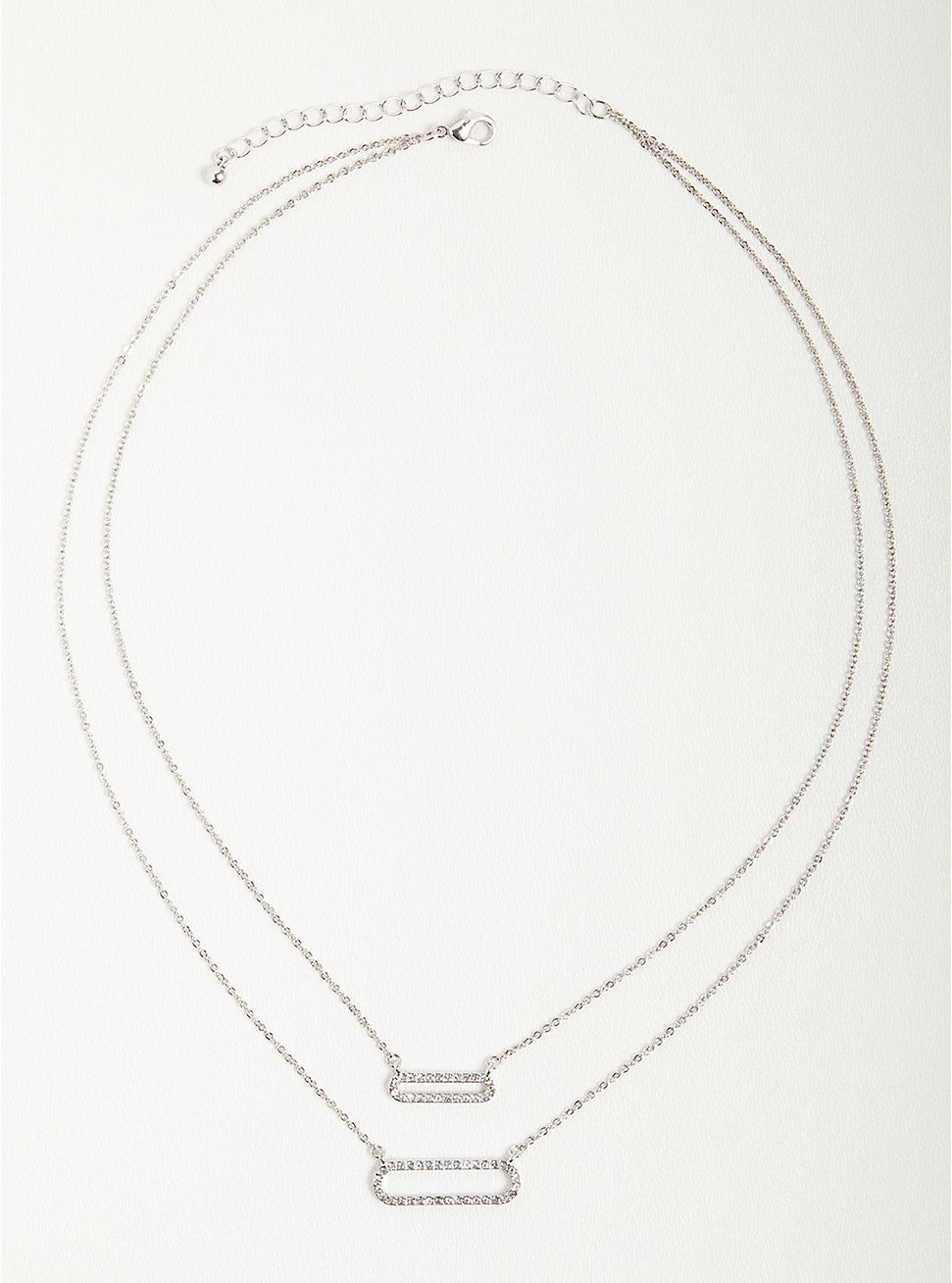 Delicate Layered Necklace - Silver Tone Pave Oval, , hi-res