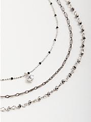Layered Necklace - Silver Tone And Black Sparkle , , alternate