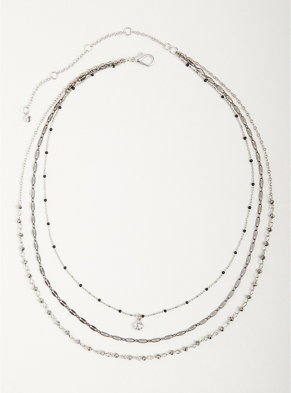 Layered Necklace - Silver Tone And Black Sparkle , , hi-res