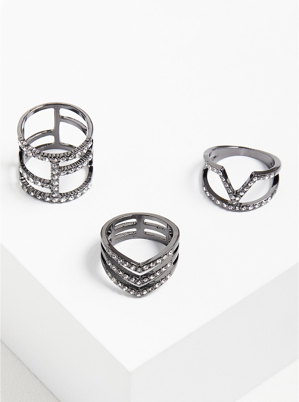 Plus Size Statement Rings - Hematite Tone Pave, SILVER, hi-res