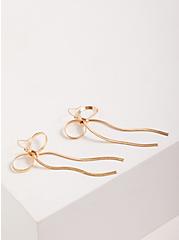 Snake Chain Bow Earrings - Gold Tone, , hi-res