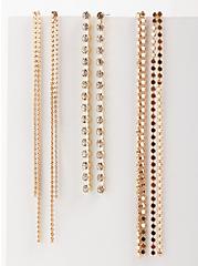 Plus Size Multi Chain Linear Earring Set of 3 - Gold Tone, , hi-res