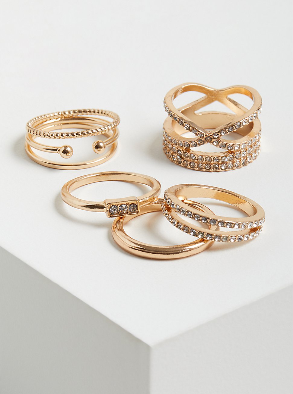 Pave Ring Set of 6 - Gold Tone, GOLD, hi-res