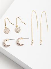 Plus Size Delicate Linear And Hoop Pack Earring - Gold Tone, , hi-res