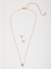 Delicate Necklace & Cubic Zirconia Stud Set - Gold Tone, , hi-res