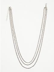 Snake Chain And Pave Layered Necklace - Silver Tone, , hi-res