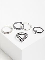 Plus Size Ring Set - Hematite And Silver Rhinestone , BLACK, hi-res