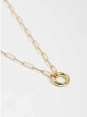 Plus Size Link Necklace with Charm Clasp - Gold Tone, , alternate