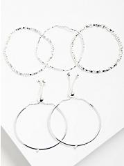 Pull Clasp Bracelet Set of 5 - Silver Tone, SILVER, hi-res