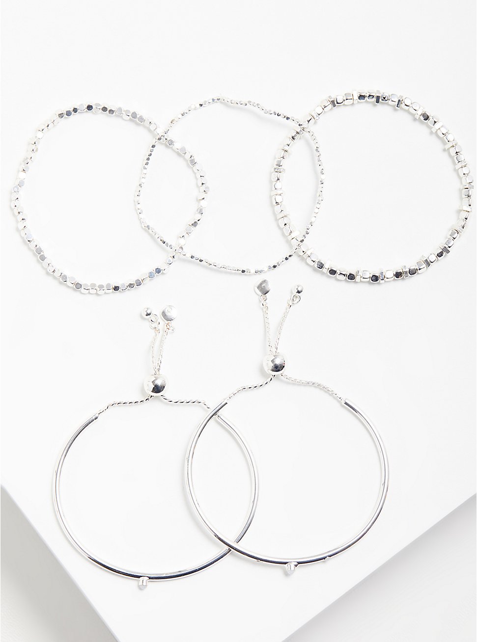 Pull Clasp Bracelet Set of 5 - Silver Tone, SILVER, hi-res