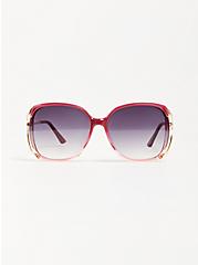 Plus Size Square Cut-Out Sunglasses - Burgundy Fade, , hi-res