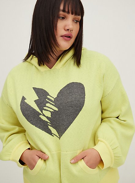 Crop Sweater Hoodie - Luxe Cozy Lovesick Heart Yellow, NEON YELLOW, alternate