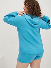Plus Size Crop Sweater Hoodie - Luxe Cozy Lovesick Skull Turquoise, TURQUOISE, alternate