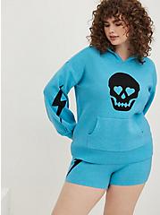 Plus Size Crop Sweater Hoodie - Luxe Cozy Lovesick Skull Turquoise, TURQUOISE, hi-res