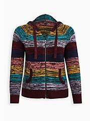 Plus Size Raglan Zip Sweater Hoodie - Ultra Soft Multi Stripe , MULTI STRIPE, hi-res