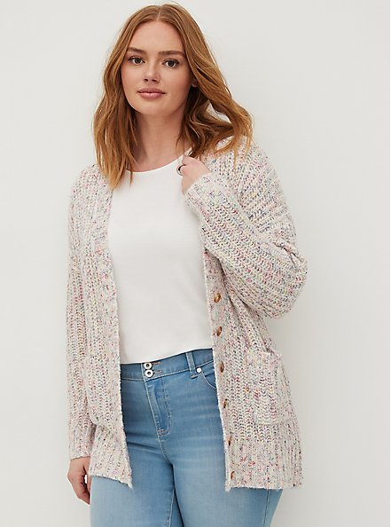 Button Front Cardigan Sweater - Multi, MULTI, hi-res