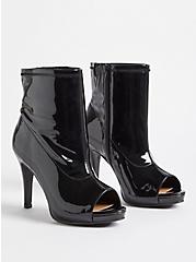 Plus Size Peep Toe Heel Bootie - Patent Black (WW), BLACK, hi-res