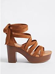 Plus Size Ankle Wrap Wood Heel Shoe - Faux Suede Brown (WW), BROWN, alternate
