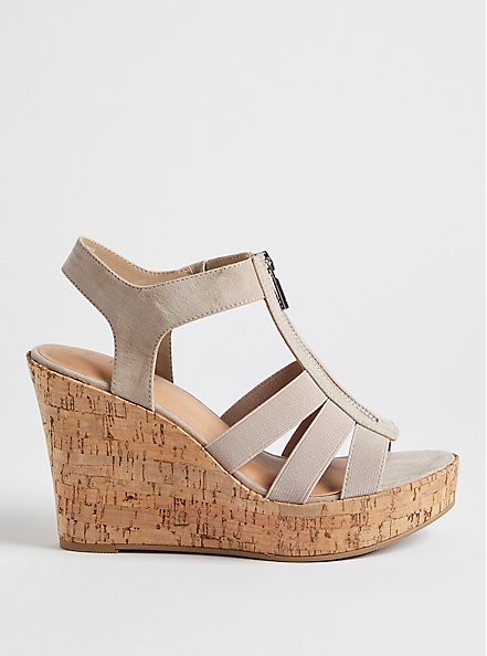 Stretch Front Zip Wedge - Faux Suede Taupe, TAUPE, alternate