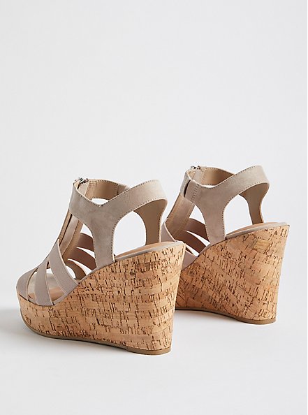 Stretch Front Zip Wedge - Faux Suede Taupe, TAUPE, alternate