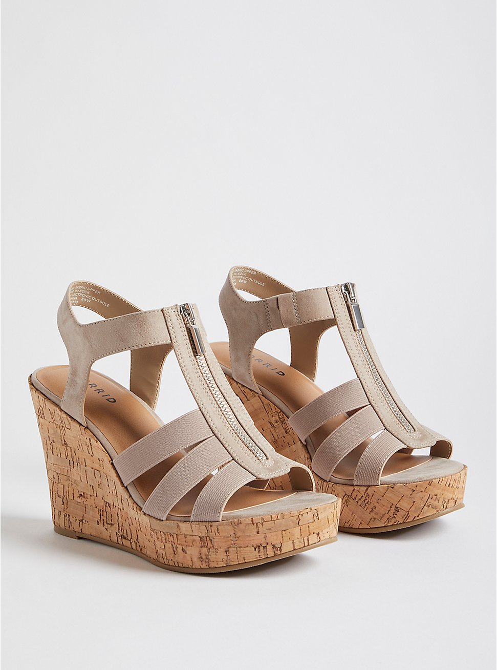 Stretch Front Zip Wedge - Faux Suede Taupe, TAUPE, hi-res