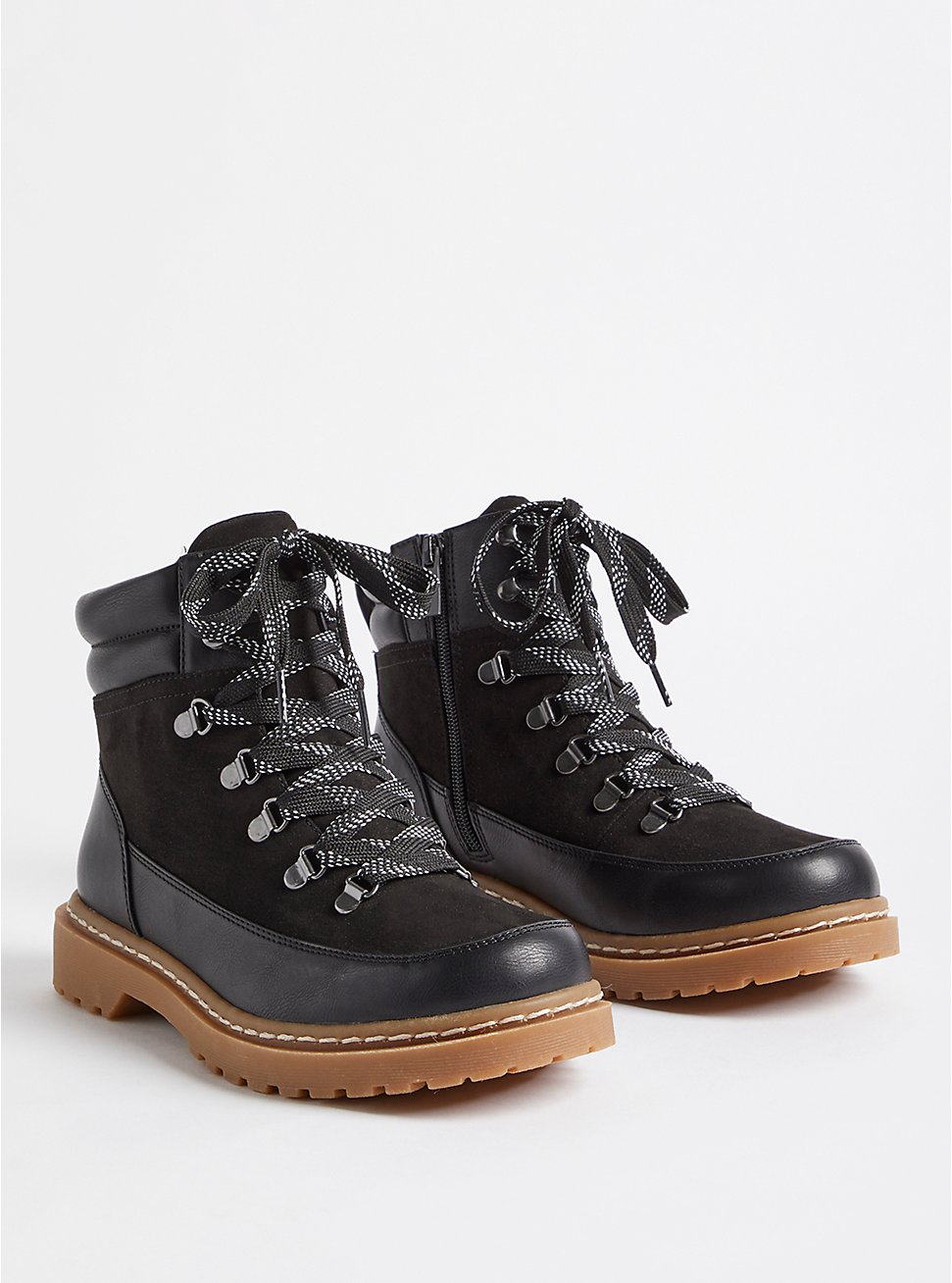 Plus Size Lace-Up Hiker Bootie - Faux Leather Black (WW), BLACK, hi-res