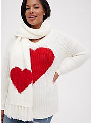 Plus Size Knit Scarf - Hearts Ivory , , alternate