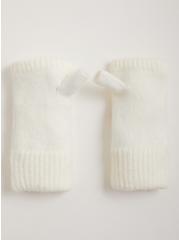 Plus Size Knit Fingerless Gloves - Hearts Ivory, , alternate