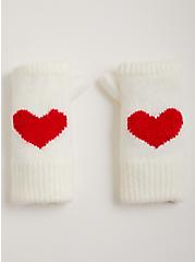 Plus Size Knit Fingerless Gloves - Hearts Ivory, , hi-res