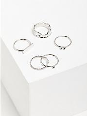Plus Size Bar Ring Set of 5 - Silver Tone, SILVER, hi-res