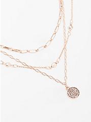 Bezel Chain Layered Necklace with Pave Disc - Rose Gold Tone, , alternate