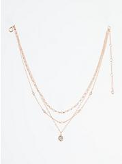 Bezel Chain Layered Necklace with Pave Disc - Rose Gold Tone, , hi-res