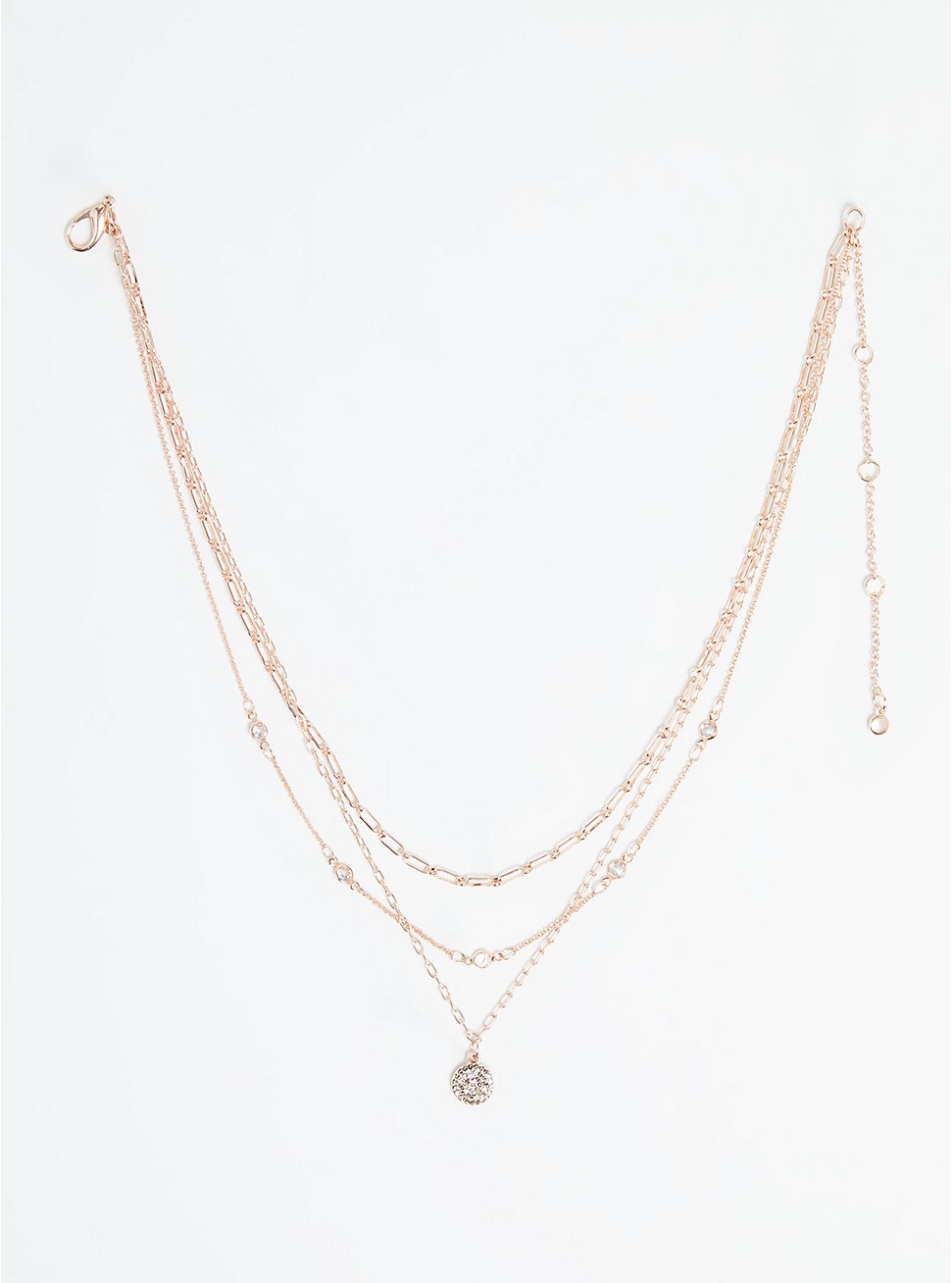 Bezel Chain Layered Necklace with Pave Disc - Rose Gold Tone, , hi-res